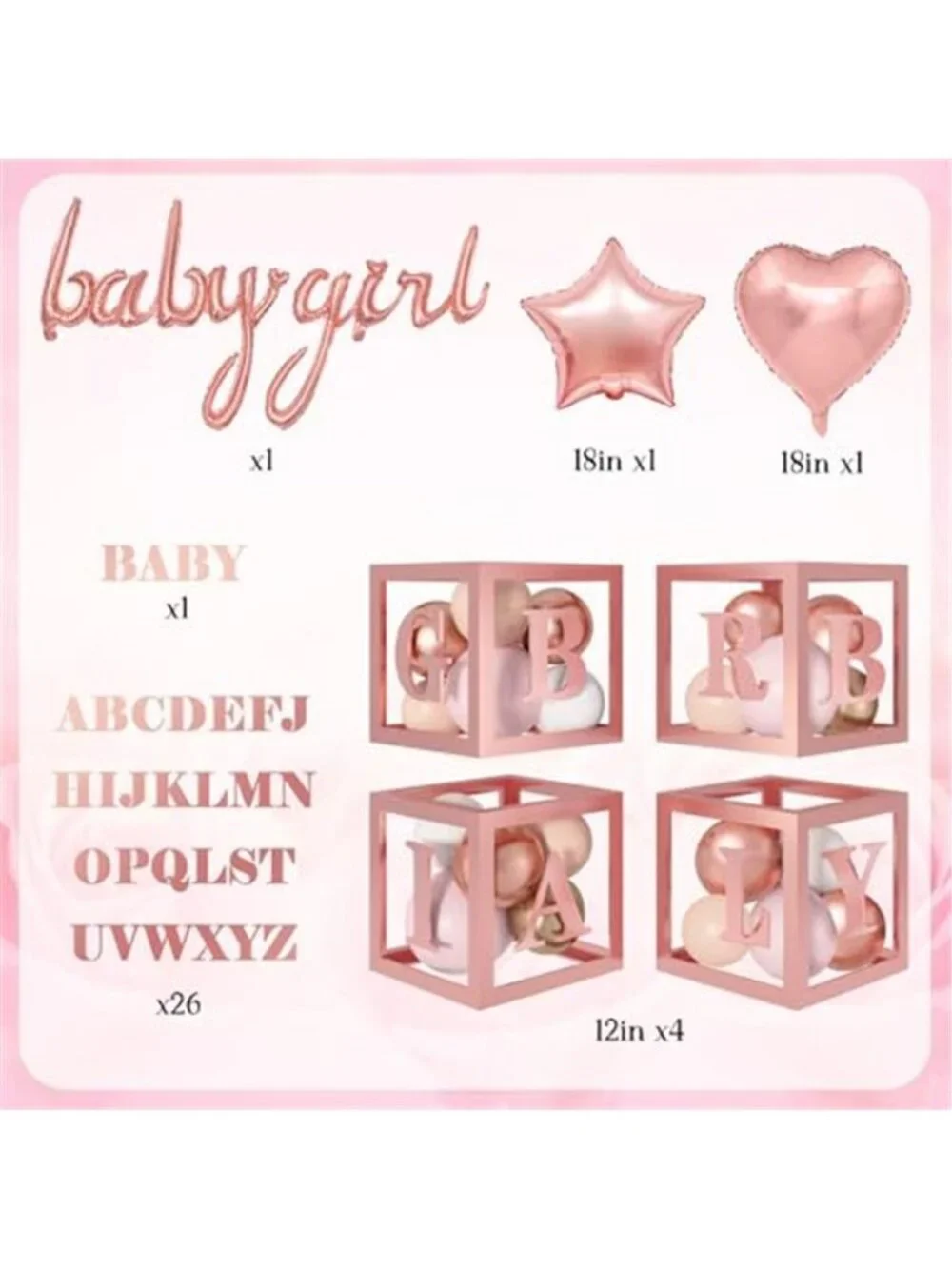 Baby Shower Balloon Arch Kit Pink Gold Decorations Baby Boxes Girl Party